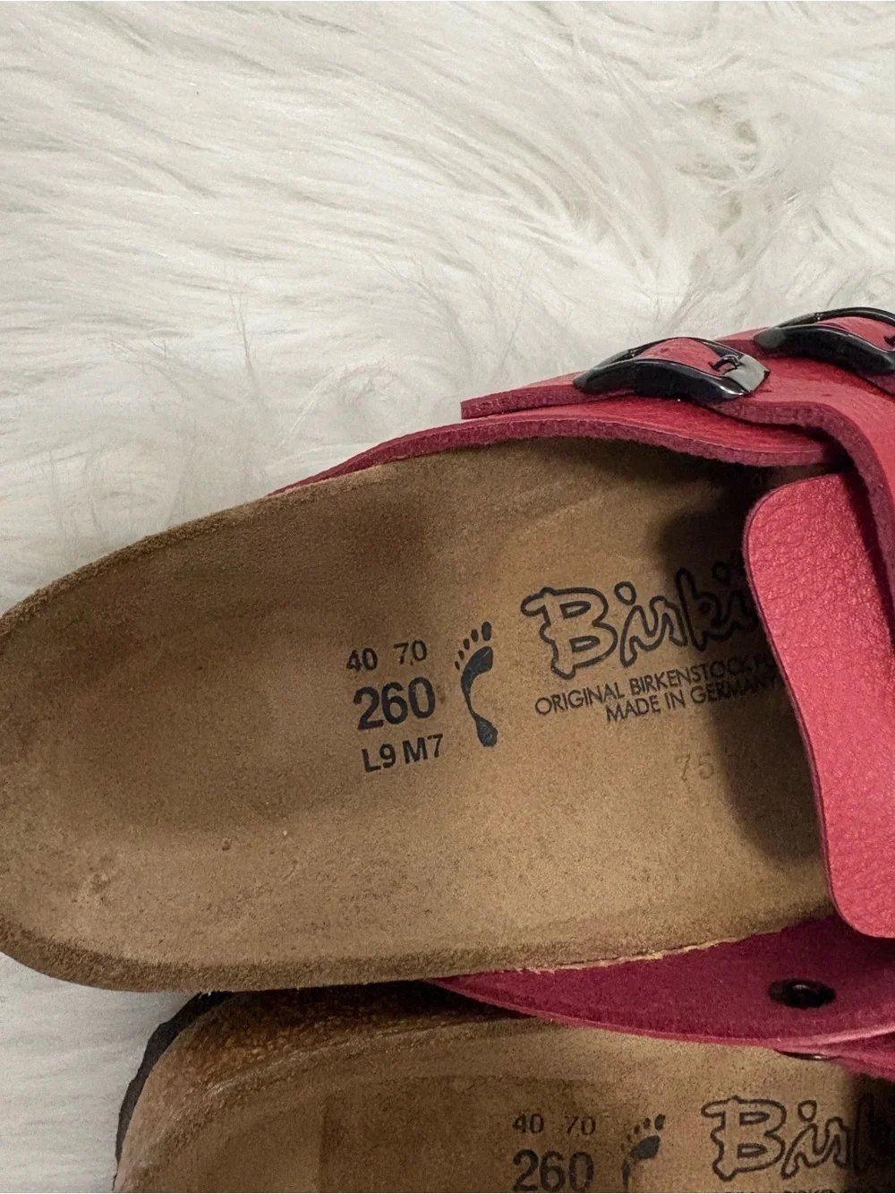Birki's by Birkenstock Unisex Natural Red Leather Clog Cork Sole Mules